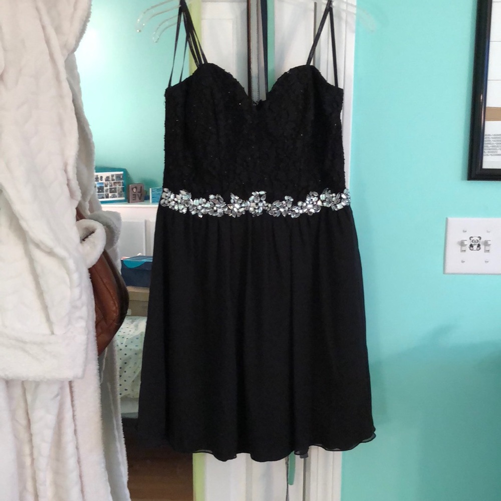 Black, lace, sequenced semi formal dress